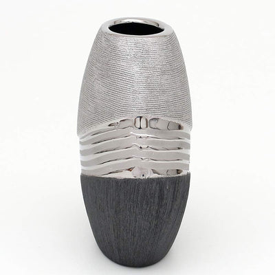 Dekohelden24 Edle Moderne Deko Designer Keramik Vase in Silber-grau oval, 20 cm Vase oval 20 cm., Va