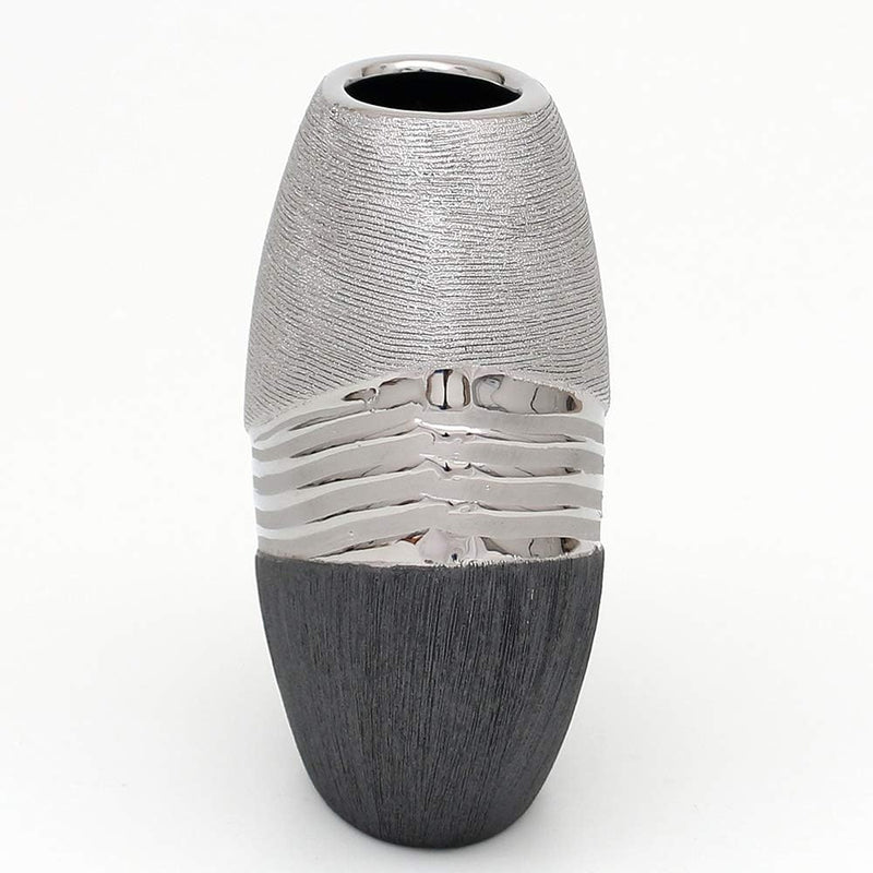 Dekohelden24 Edle Moderne Deko Designer Keramik Vase in Silber-grau oval, 20 cm Vase oval 20 cm., Va