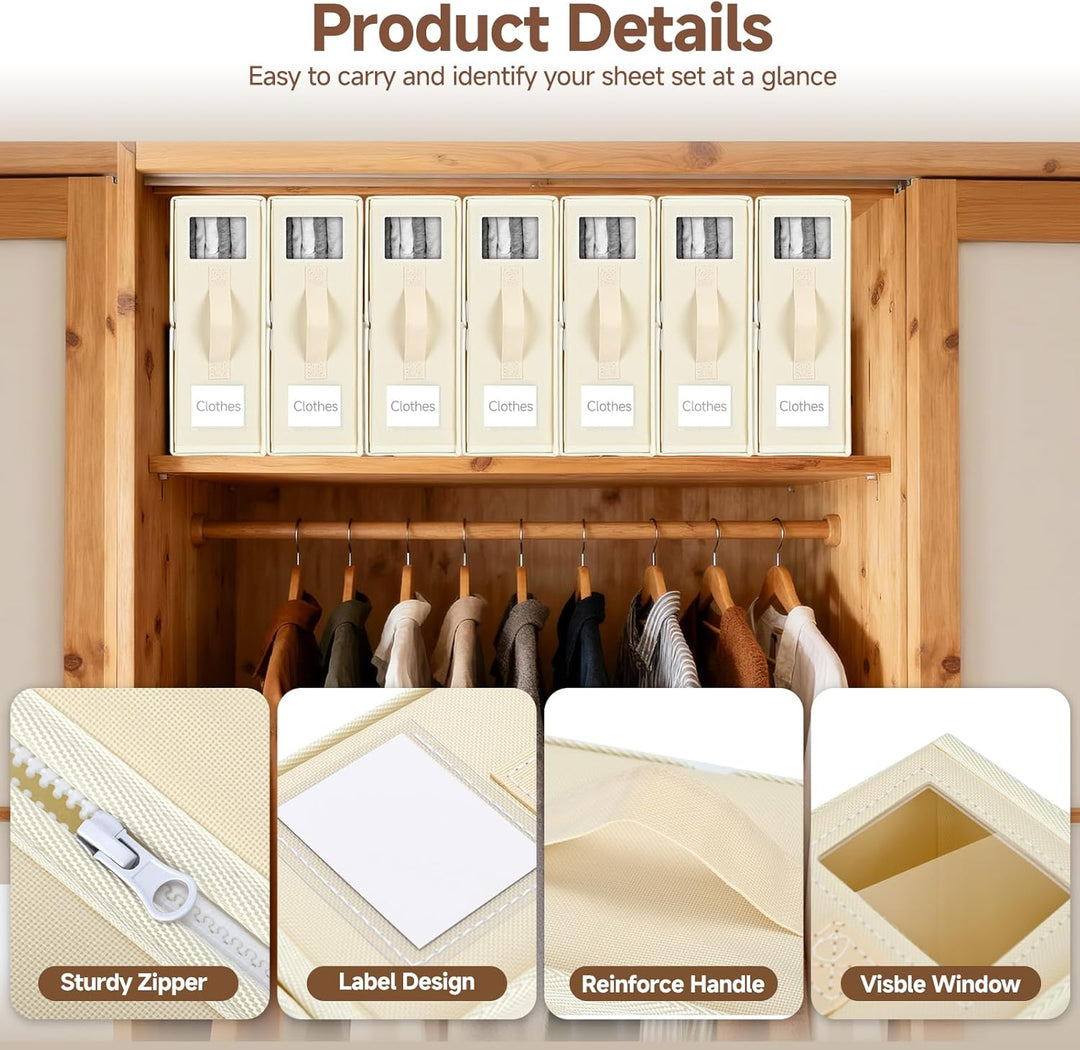 4 Stück Linen Bed Sheet Organiser Box, Faltbarer Bettwäsche Organizer Mit Sichtfenster Und Etikett,