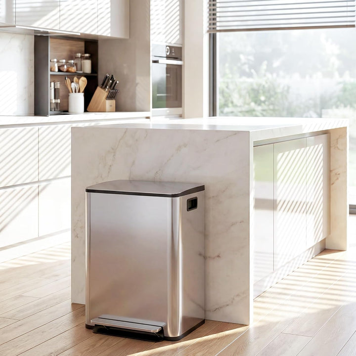 HOMCOM Mülleimer Küche 2x20 L Treteimer mit Softclose-Deckel Pedal Fingerabdruckfreie Edelstahl Müll