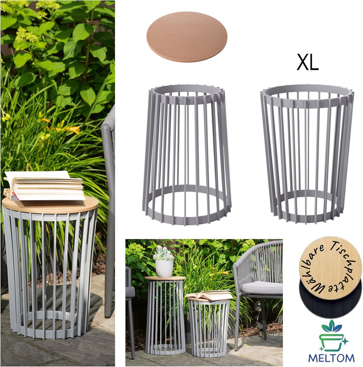 MELTOM Gartentisch XL/XXL – Schwarz/Weiss/Platin – Runder Robuster Kunststoff (Plastik) – Beistellti