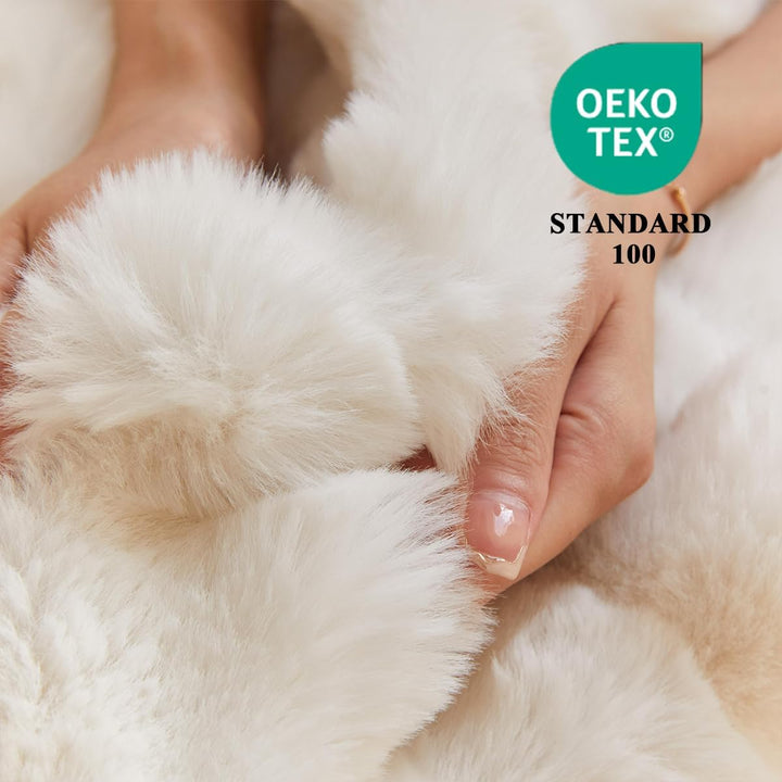 Lanqinglv Kuscheldecke Flauschig Decke 220x240 Weiss,Kaninchen Kunstfell Decke Plüsch,Wohndecke Dick