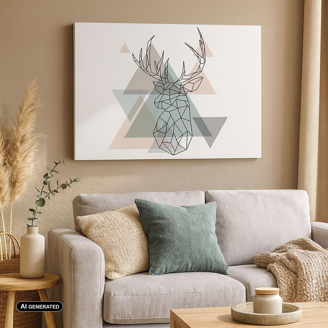 Bilder auf Leinwand 100x70cm Leinwandbild mit Rahmen Hirsch Abstraktion Gross Wanddeko Bild Schlafzi
