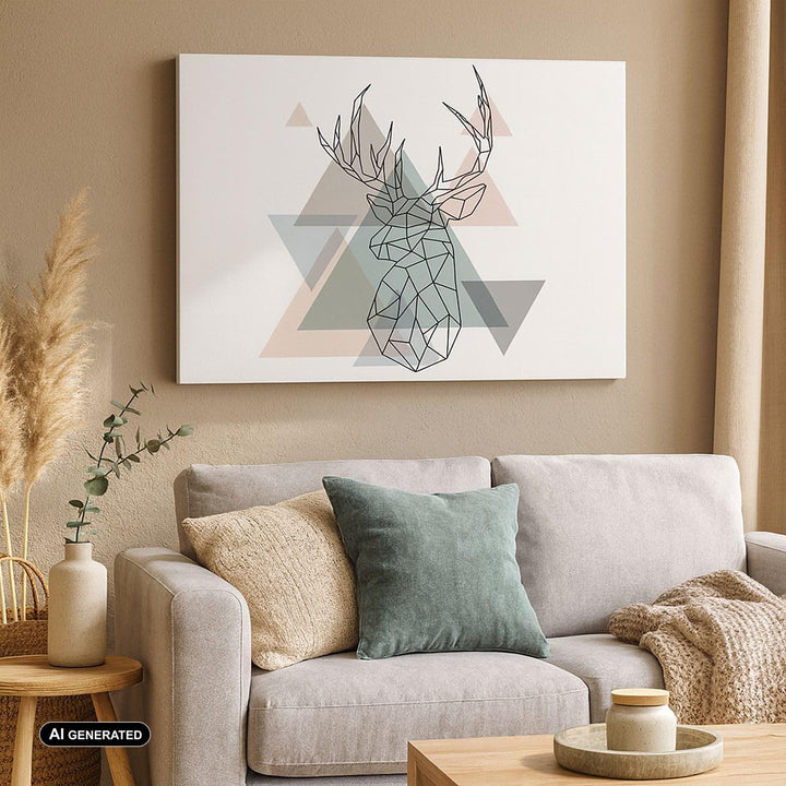 Bilder auf Leinwand 100x70cm Leinwandbild mit Rahmen Hirsch Abstraktion Gross Wanddeko Bild Schlafzi