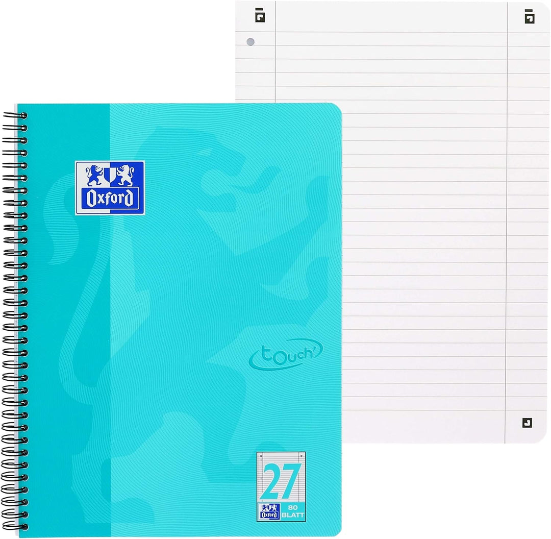 Oxford Touch Collegeblock A4 liniert, mit Doppelrand, 80 Blatt, aqua, 3 Stück liniert, türkis Single