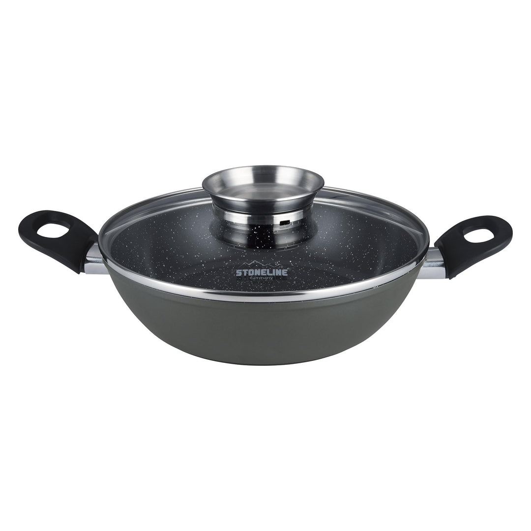 Stoneline Ceramic Servierpfanne 24 cm, PFAS-freie Keramik Beschichtung, Aroma-Glasdeckel, hoher Rand