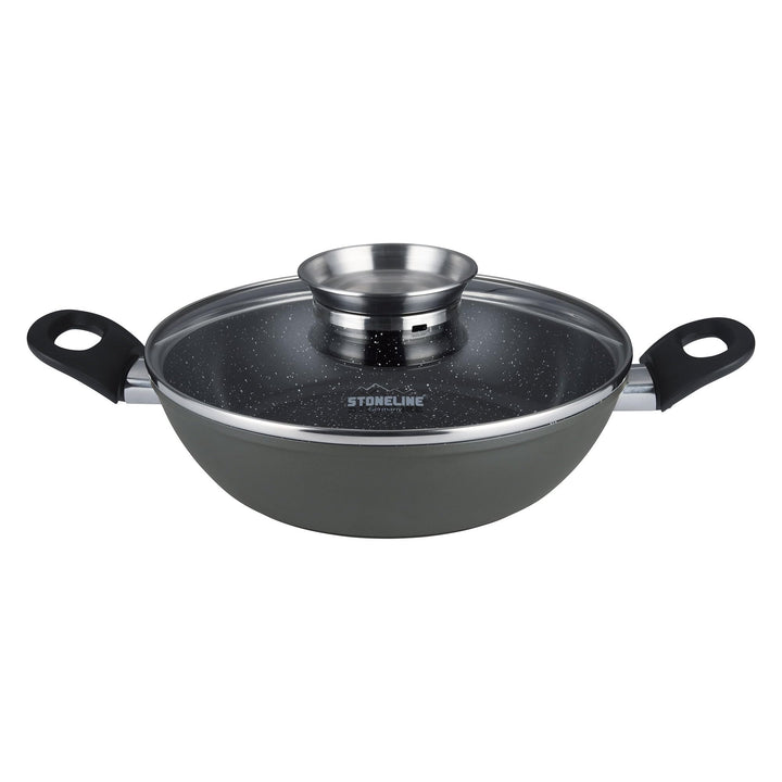 Stoneline Ceramic Servierpfanne 24 cm, PFAS-freie Keramik Beschichtung, Aroma-Glasdeckel, hoher Rand