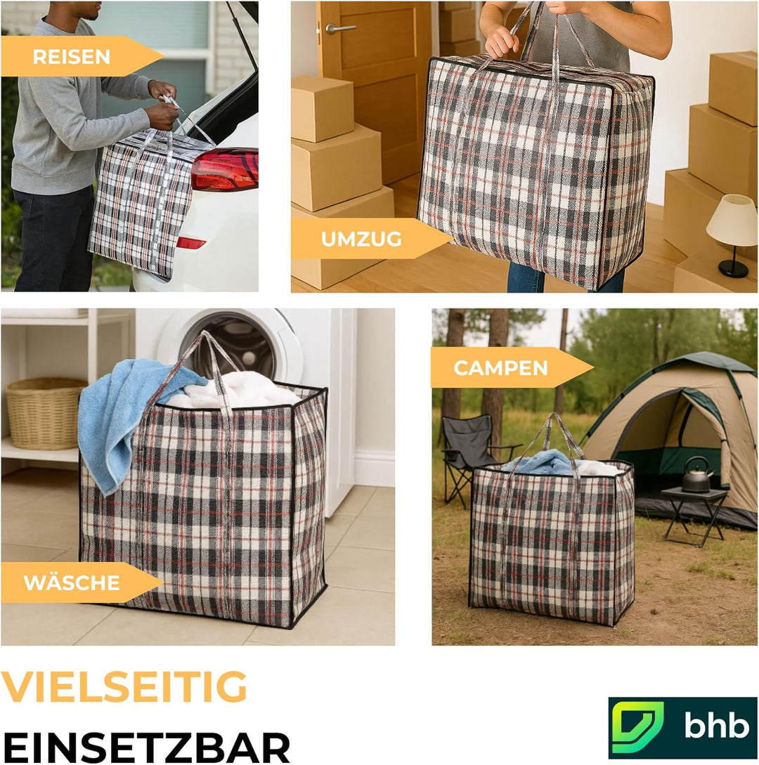 Jumbo Aufbewahrungstasche XXL 140L Kariert mit Reissverschluss – Verstautasche Bigbag PP-Gewebe Falt