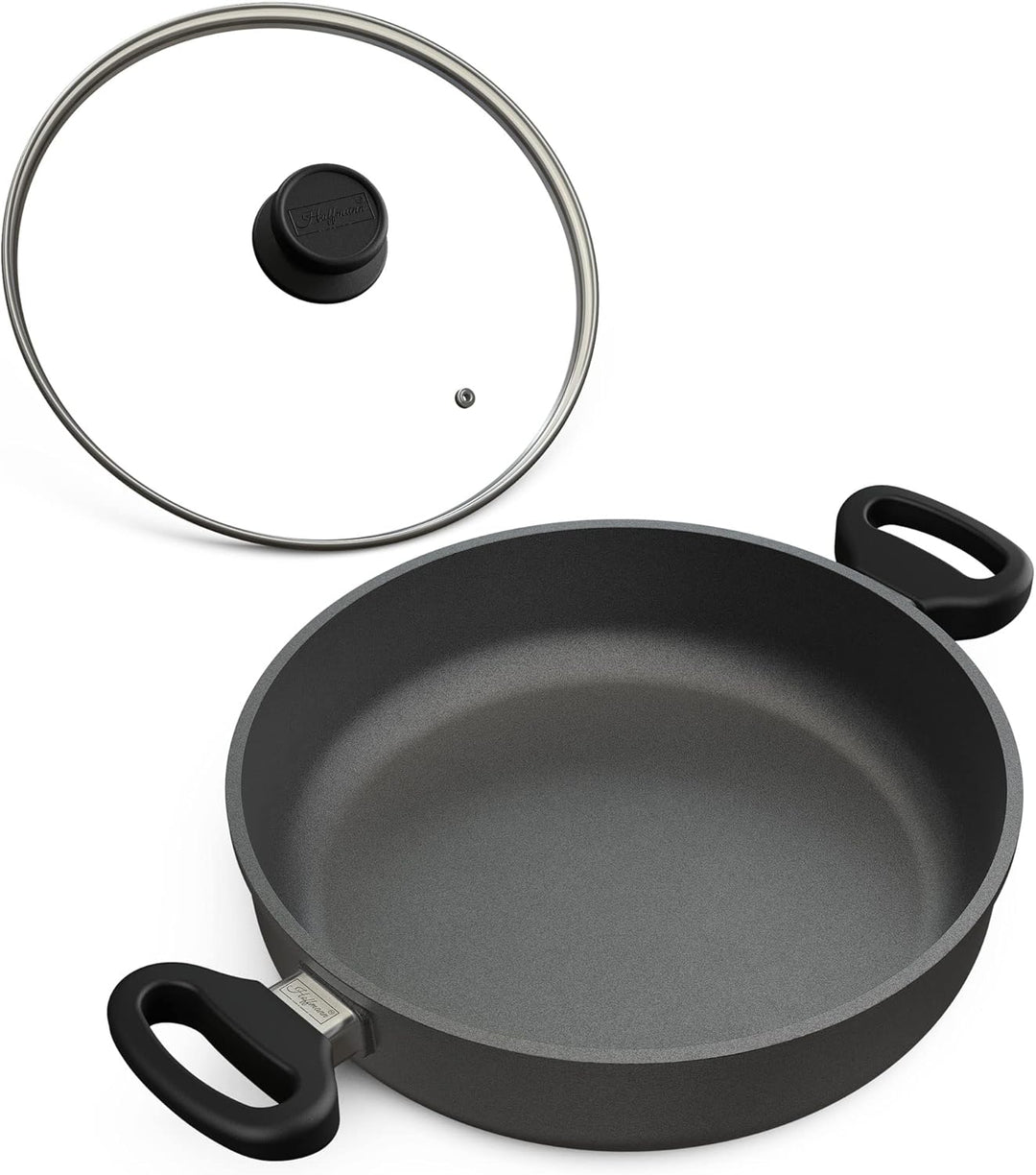 Hoffmann Induktionspfanne 24 cm Antihaftbeschichtet I 2 Seitengriffe Sicherheitsglasdeckel I Made in