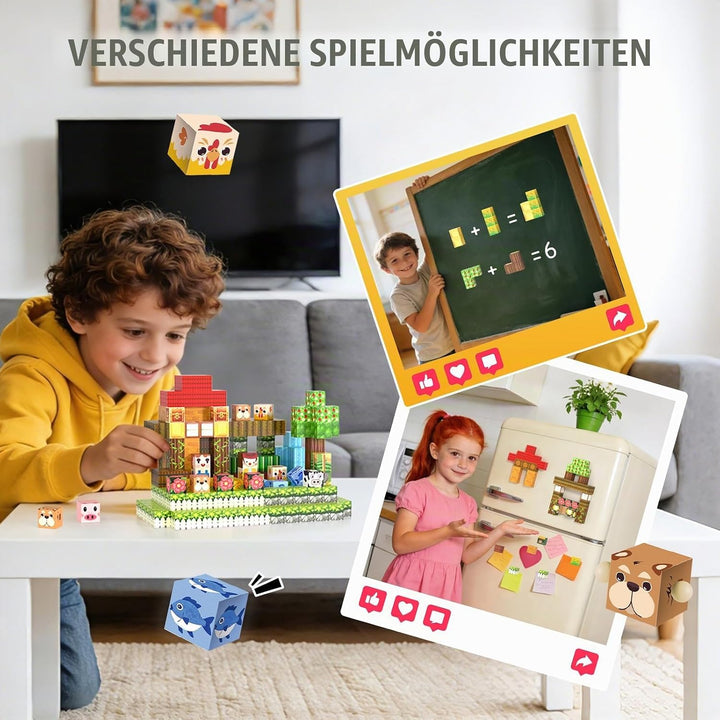 Magnetische Bausteine 200 Stück, Magnetbausteine für ab 6 Jahre Kinder Jungen Mädchen, Magnetic Bloc