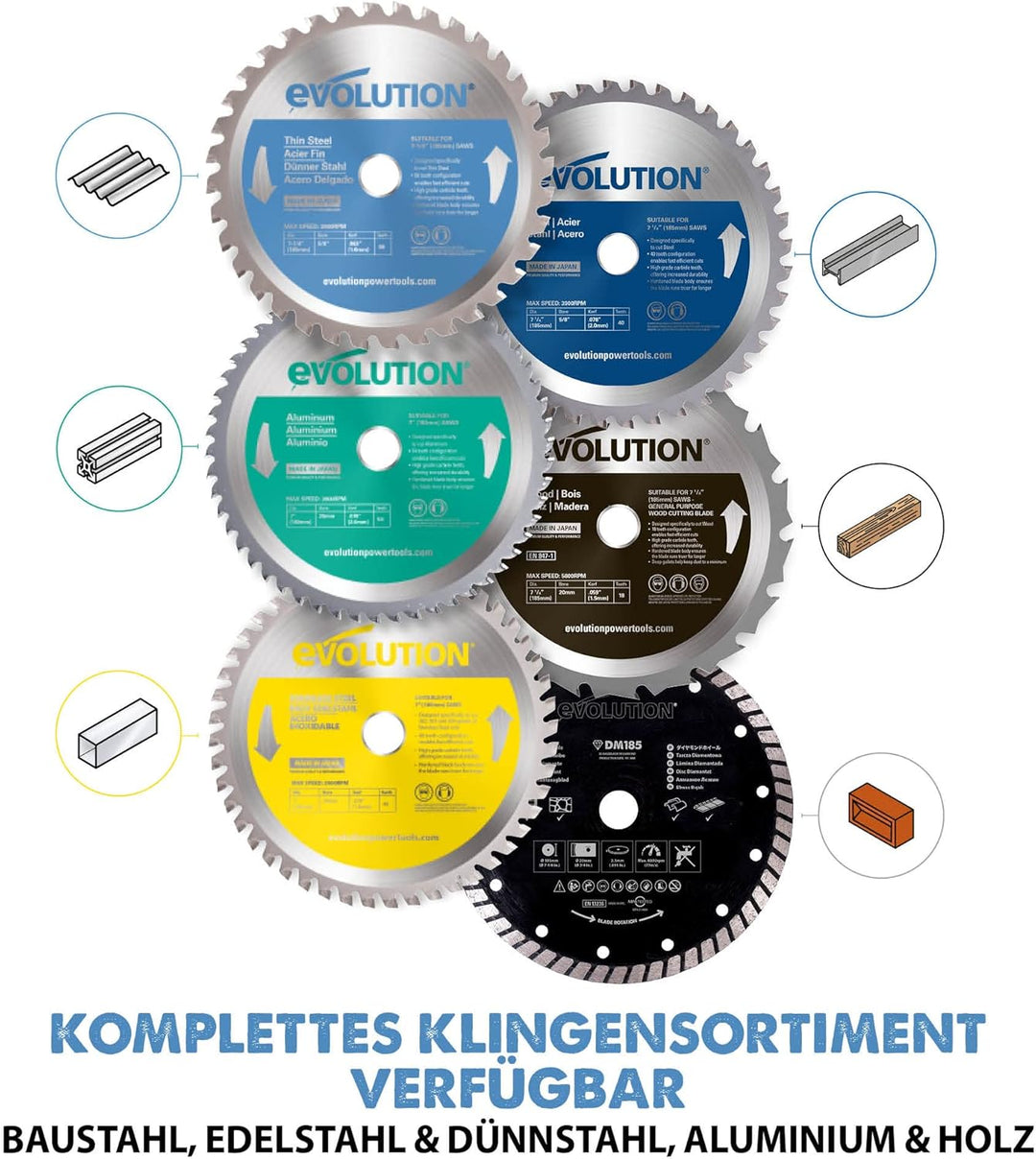 Evolution T185TCT-68MS - 185 mm Sägeblatt zum Schneiden von Dünnstahl - Metall-Sägeblatt mit 68 Zähn