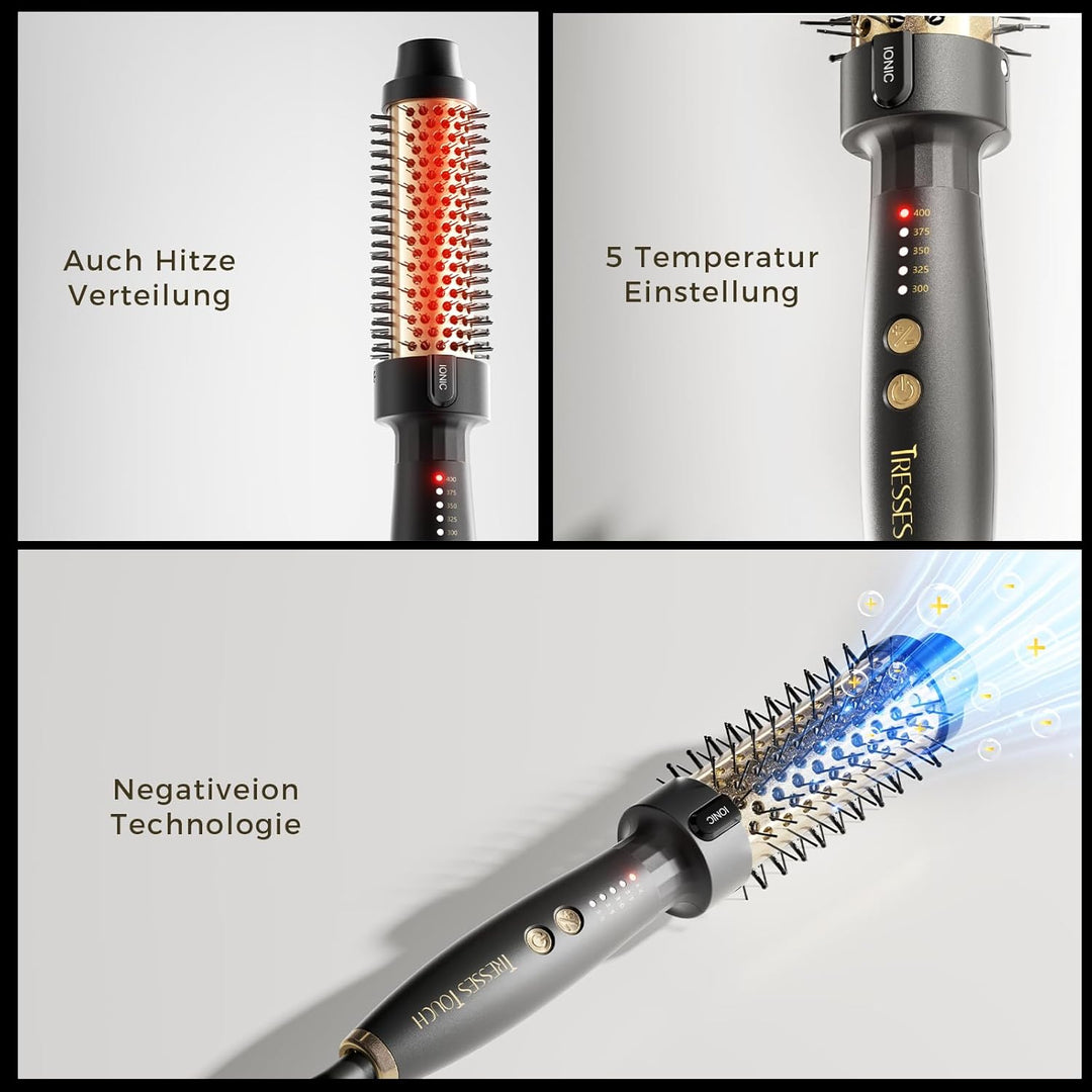 Tresses Touch Thermal Brush, Thermobürste Negativ-Ionen, Elektrische Rundbürste mit 5 Temperaturstuf