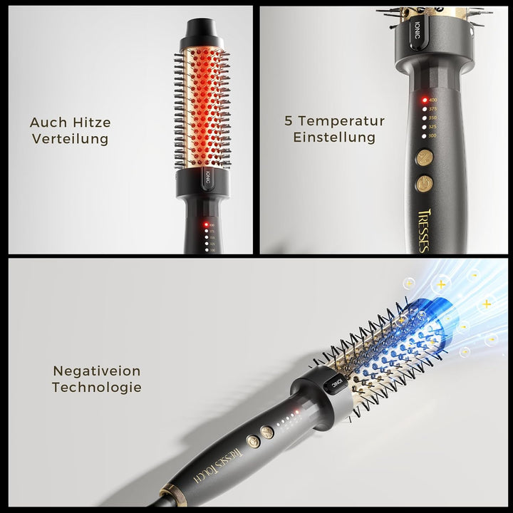 Tresses Touch Thermal Brush, Thermobürste Negativ-Ionen, Elektrische Rundbürste mit 5 Temperaturstuf