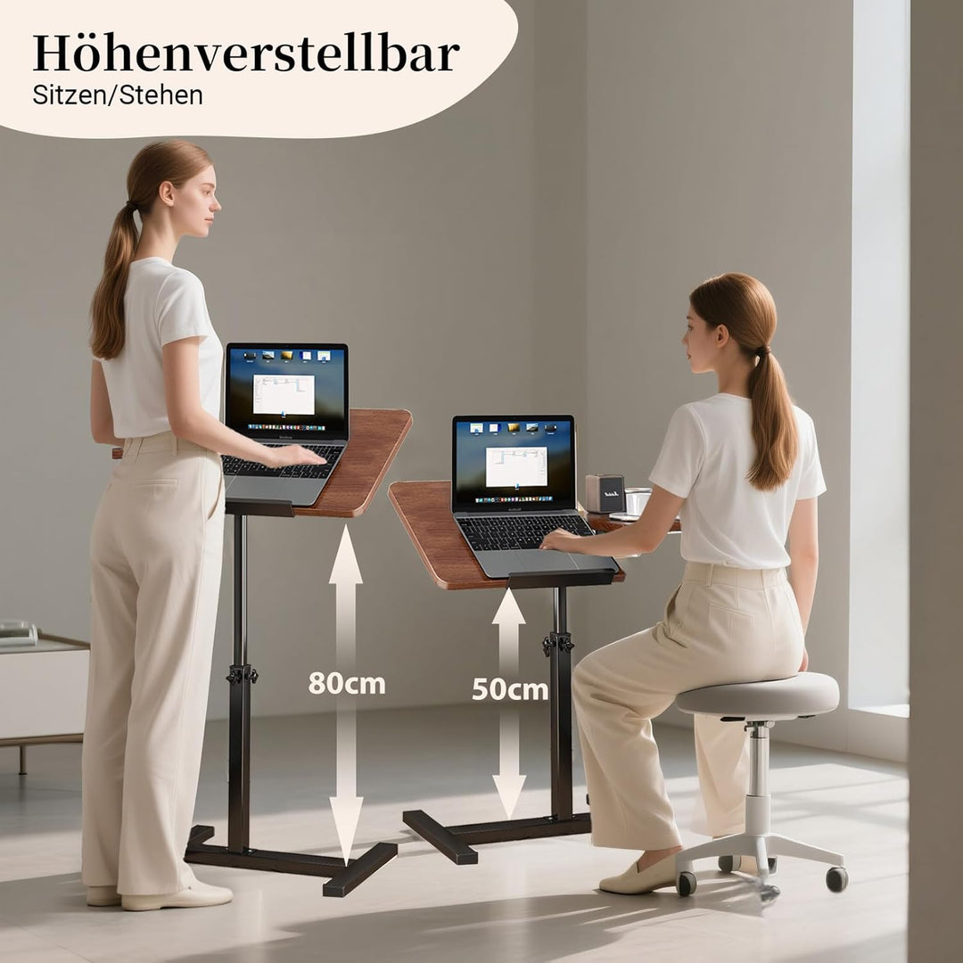 Beistelltisch Klein Couchtisch Holz: Kaffeetisch C Form Höhenverstellbar Sofatisch Rollen Tisch 360°