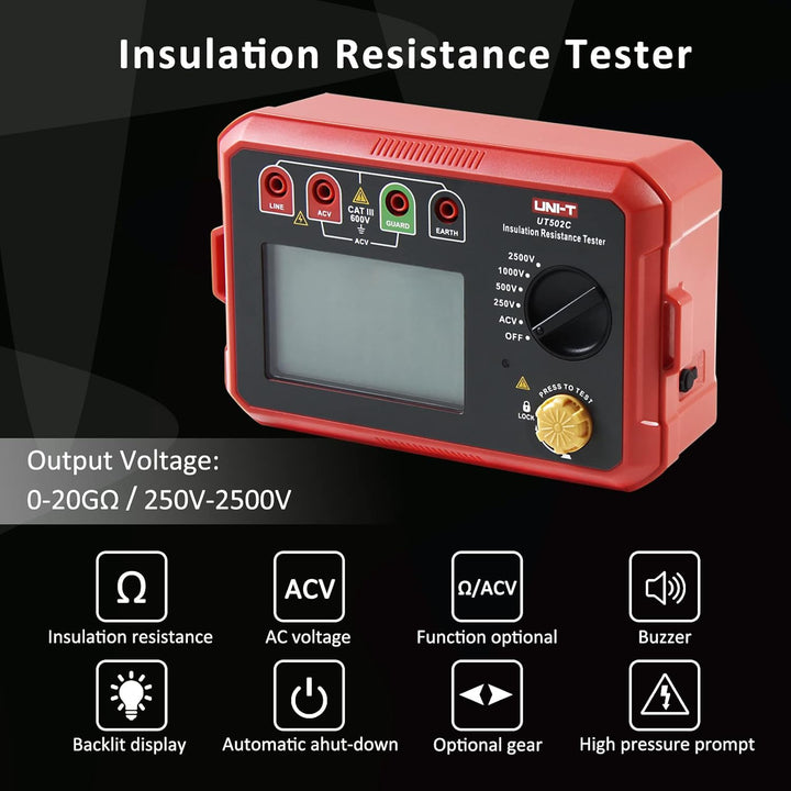 UNI-T UT502C Isolierung Widerstand Tester 2500V 20.0GΩ Isolationsmessgerät Isolationstester, Digital