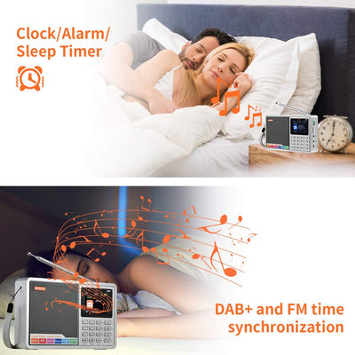 Tragbares DAB Radio,Bluetooth Radio,Küchenradio mit Kabel oder Batteriebetriebenes Radio, 2.4''Farbd