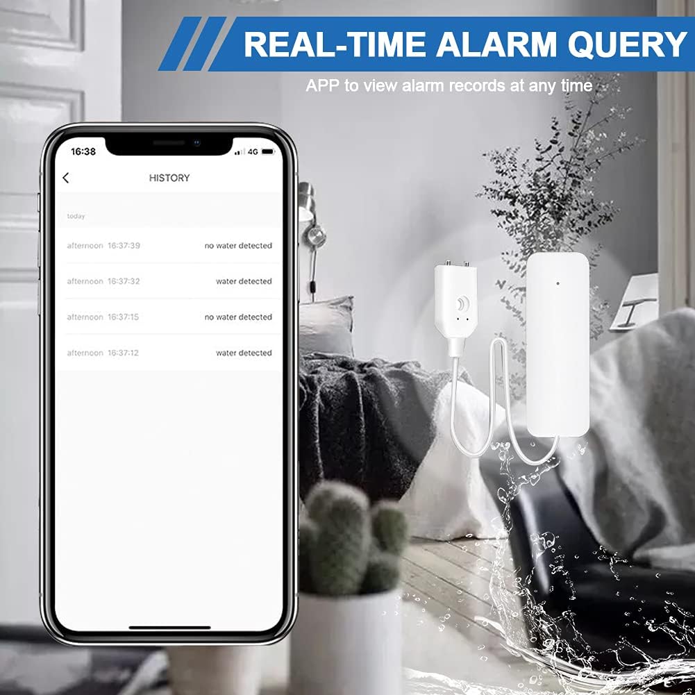 Wasseralarmsensor, WiFi-Wasser-Leckdetektor, Überlauf-Hochwasser-Leck-Alarme, Remote-Monitor-Leck-Le