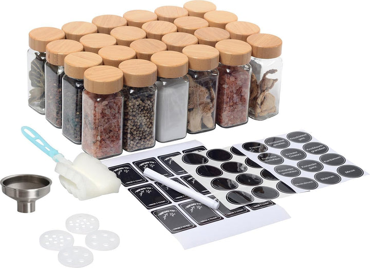 Rosenstein & Söhne Gewürzgläser für Küchen: 48er-Set Gewürzgläser mit Bambusdeckel, je 120 ml, 480 E