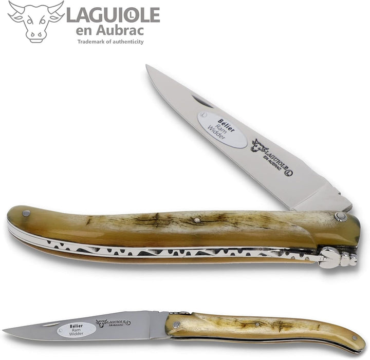 Laguiole en Aubrac Taschenmesser Griff Widderhorn mit Kruste L0512BEIF 12cm Klinge glänzend