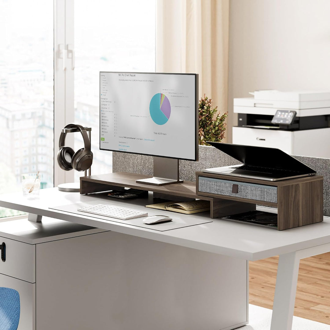 Fenge Dual Monitorständer Bildschirmständer mit Schublade für Computer TV Laptop, Monitorständer, Lä