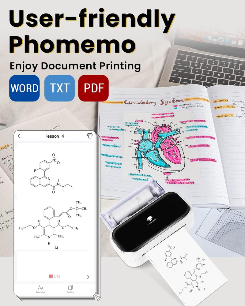 Phomemo M03 Sticker Drucker, Mini Drucker für Smartphone Tragbarer Thermodrucker, 53 und 80mm Sofort
