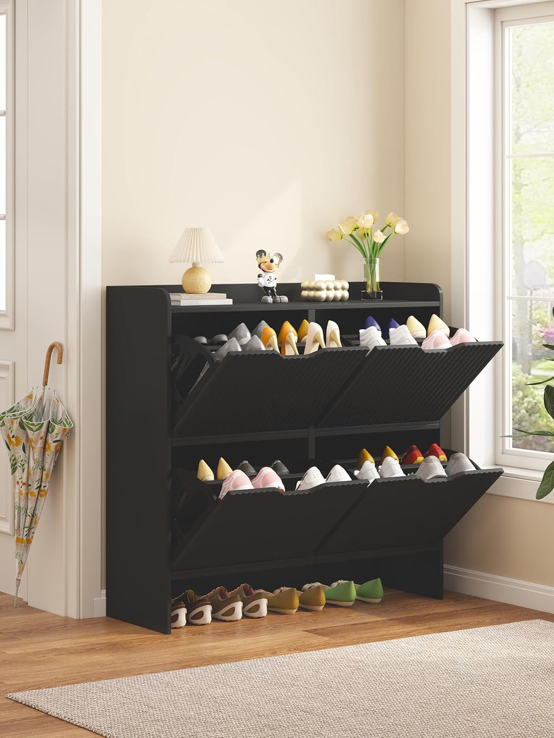 Garvis Schuhschrank mit 4 Klappen Schuhkipper Schubladen, Doppelfach, offenem oberen Fach und grosse