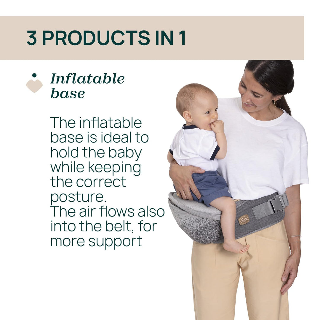 Chicco Airy Hip Fit Ergonomische 3-in-1 Babytrage, Abnehmbarer Basis-Support zur Gewichtsverteilung,