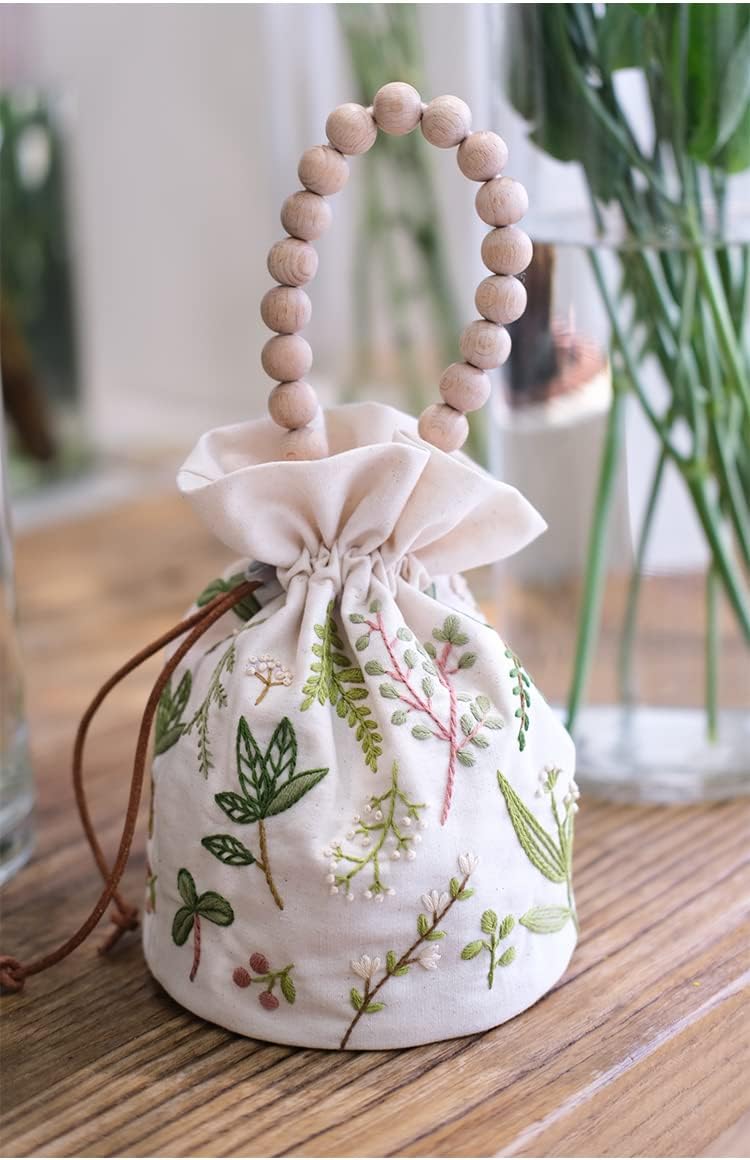 Smart-Feather Stickerei Kordel Tasche Kits mit Mustern, Needlepoint Sewing Handtasche Kit für Anfäng