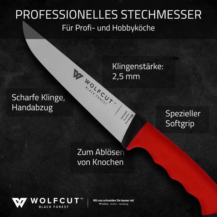 Wolfcut - Fleischermesser-3´er Set, Metzgermesser-Set, Schlachtermesser-Set aus Edelstahl - Profi-Qu
