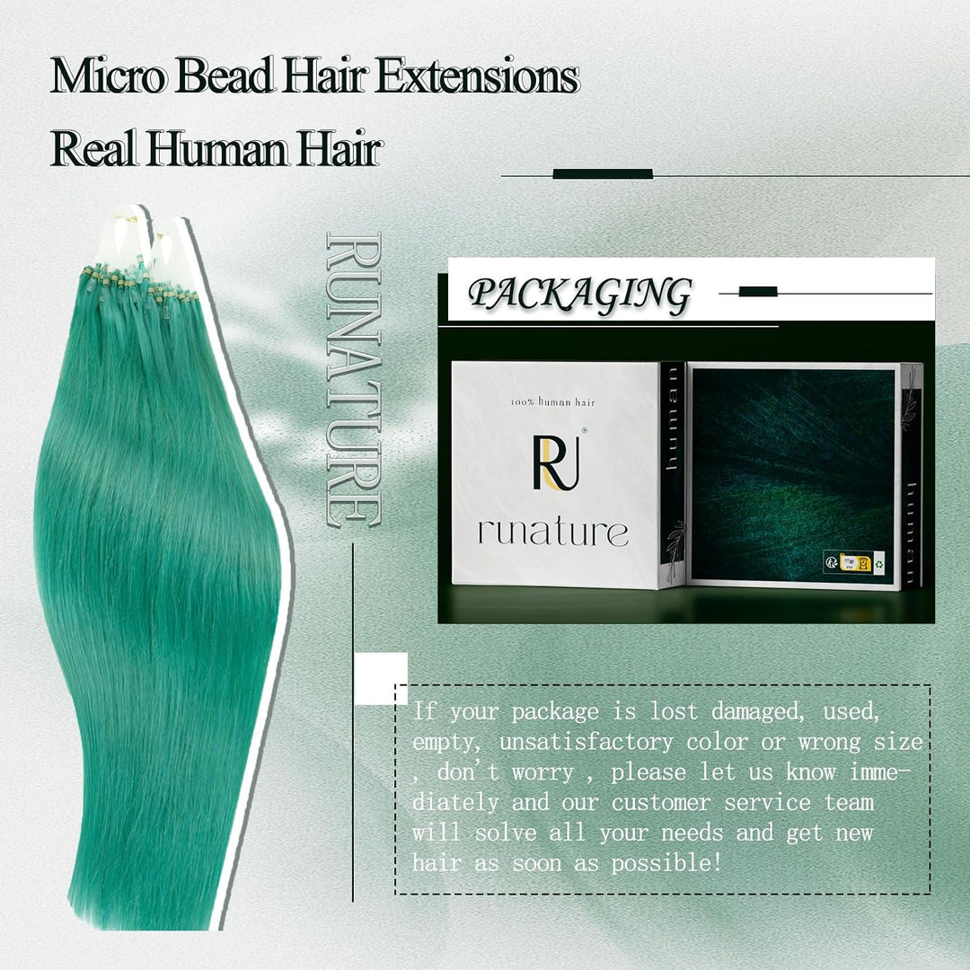 RUNATURE Microring-Extension, grün, echthaar, mit Microring, 35 cm, 25 g, 