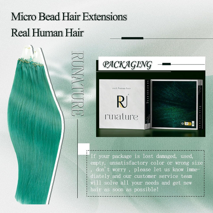 RUNATURE Microring-Extension, grün, echthaar, mit Microring, 35 cm, 25 g, 