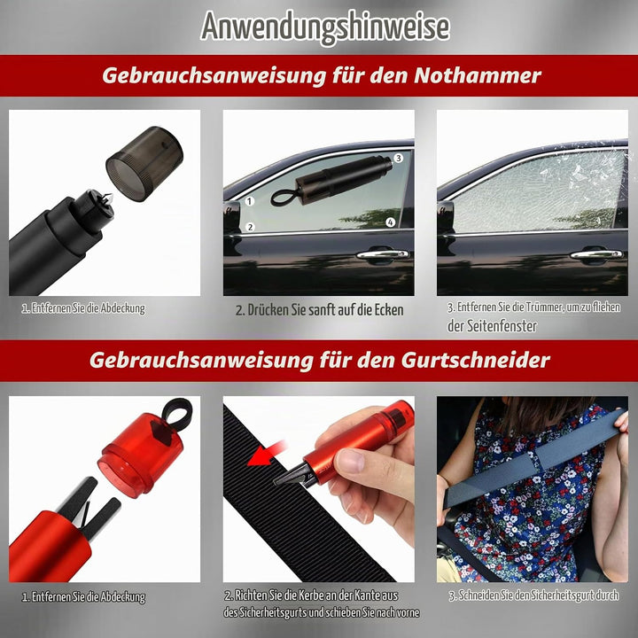 Audasi 4 Stück Gurtschneider Notfallhammer Auto, 2 in 1 Gurtschneider Notfallhammer mit Testglas Sic