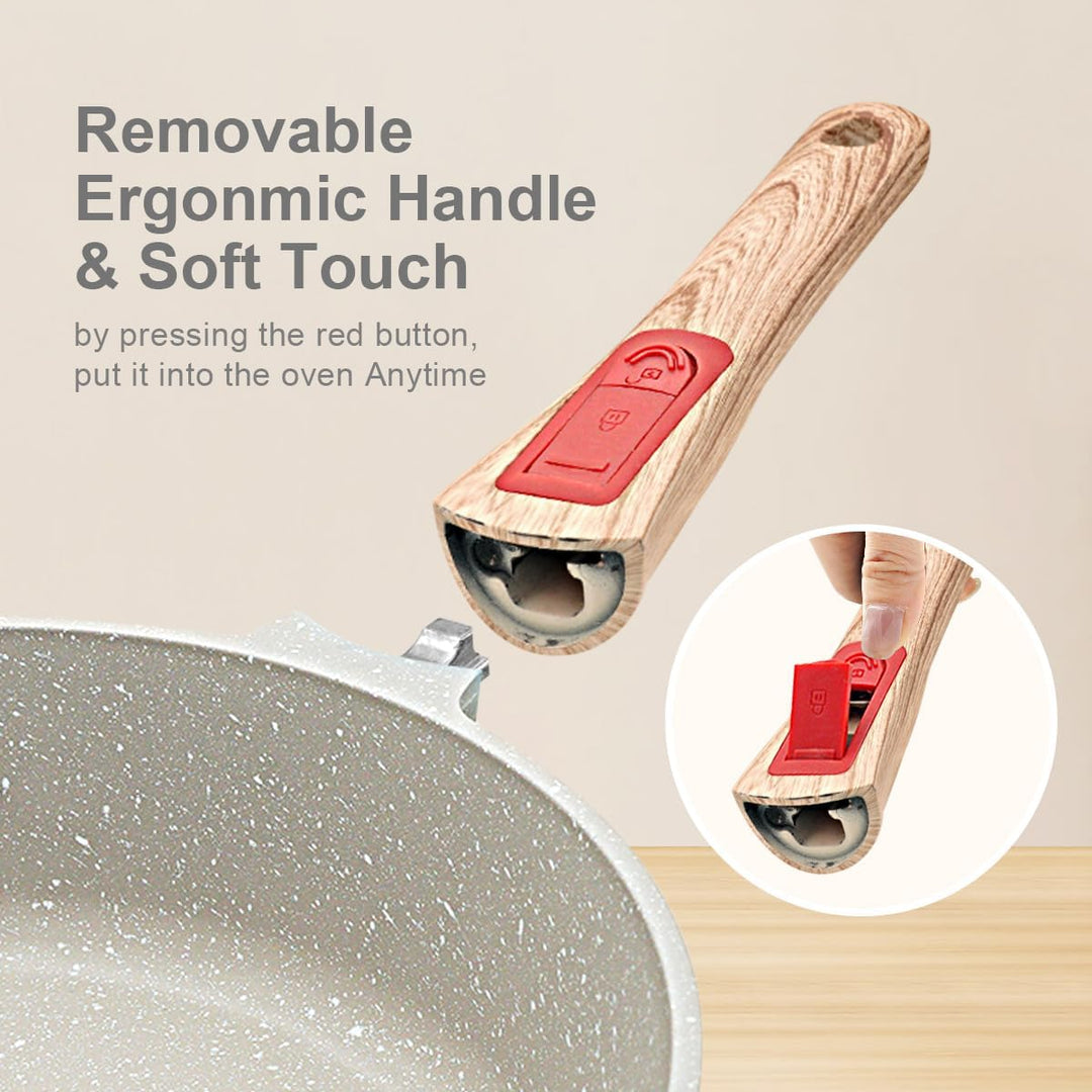 Bratpfanne mit Deckel Antihaft Pfanne 28 cm, 4.3L Wokpfanne mit Abnehmbarer Griff Geeignet für alle