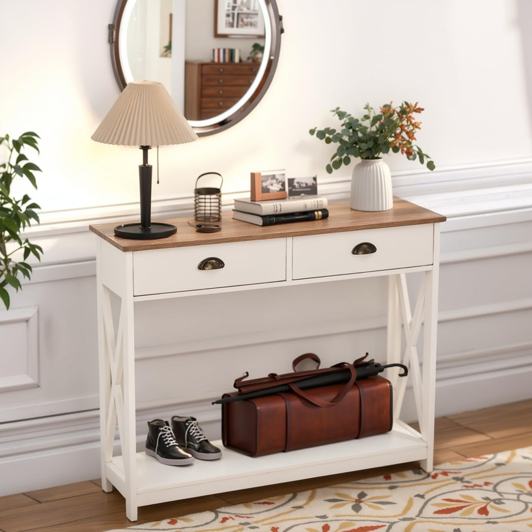 ALPHA HOME Beistelltisch mit Schubladen, Beistelltisch Holz mit Stauraum