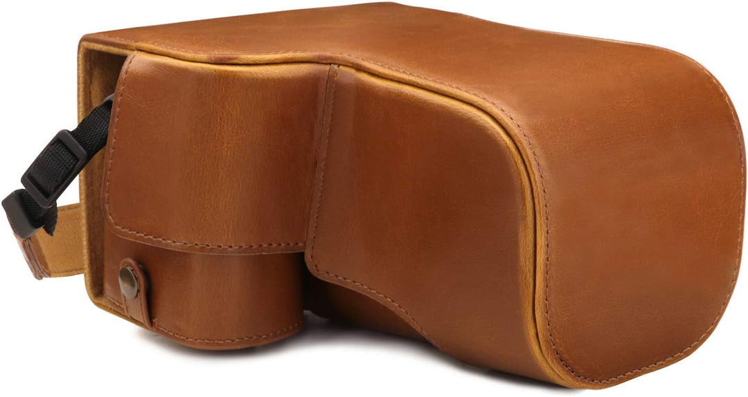 MegaGear MG1806 Ever Ready Kameratasche aus Leder, kompatibel mit Sony Alpha A6600 (18-135 mm), Hell