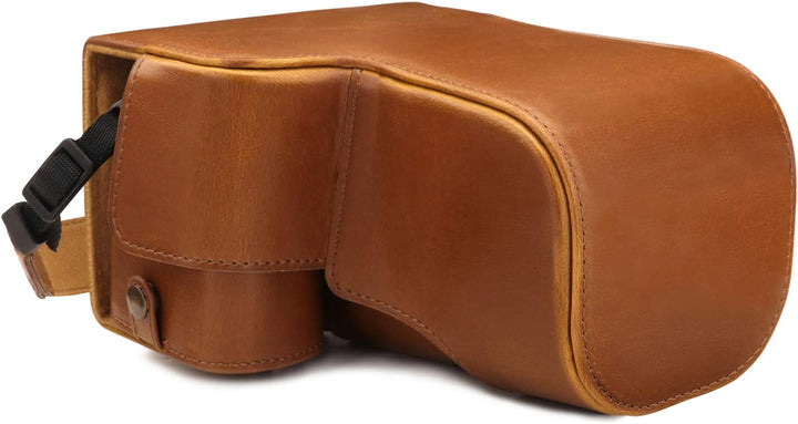 MegaGear MG1806 Ever Ready Kameratasche aus Leder, kompatibel mit Sony Alpha A6600 (18-135 mm), Hell