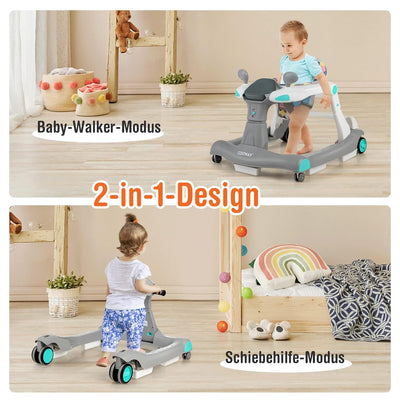 COSTWAY 2-in-1 Lauflernhilfe klappbar, Baby Walker höhenverstellbar, Gehfrei mit Musik & Licht, Lauf