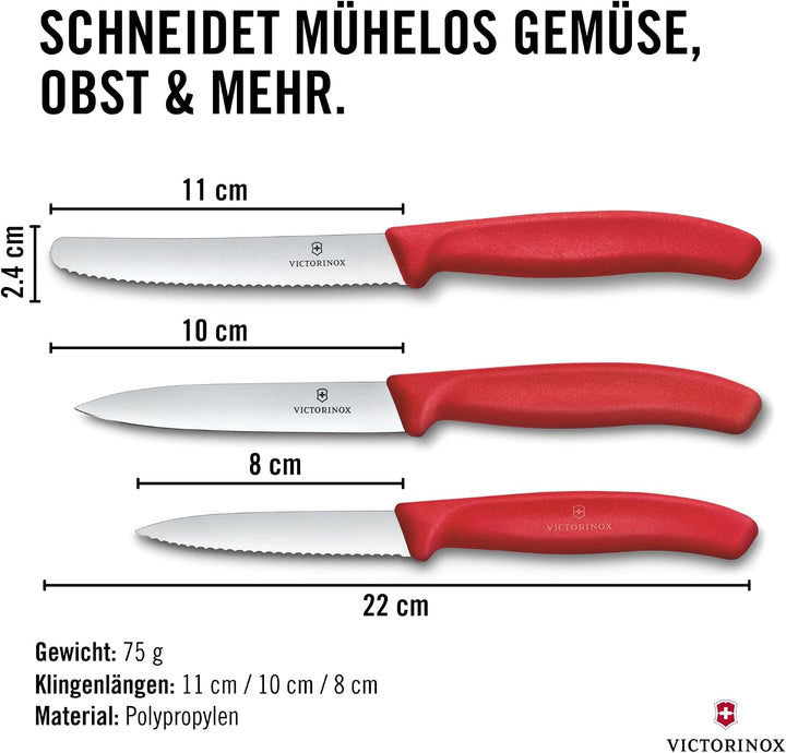 Victorinox Swiss Classic Küchenmesser Set, 3teilig, Gemüse-, Tomaten- und Frühstücksmesser, Rostfrei
