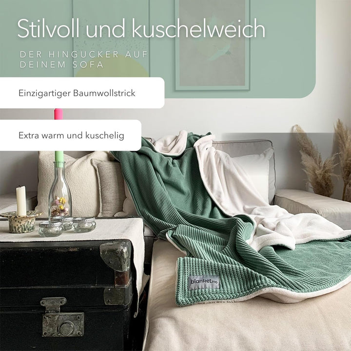 Kuscheldecke”Strick” 145 x 210 cm - Kuschlig warme Sofadecke Wohndecke aus extra weichem Wellnessfle
