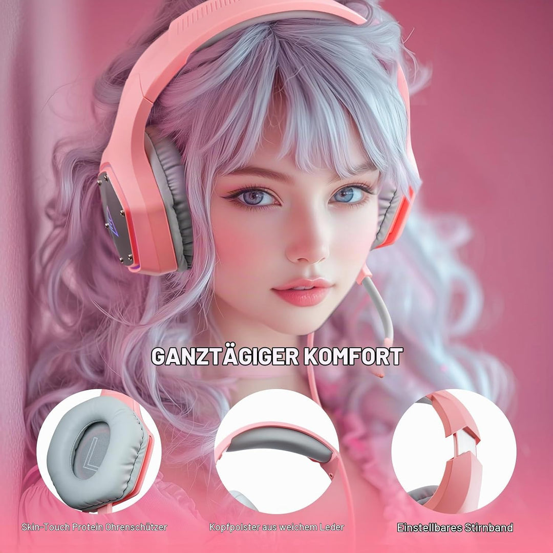 EKSA E1000V2 Gaming Headset, Type-C &amp; USB-A Schnittstelle Headset Mit Mikrofon, 7.1 Surround Sound &amp;