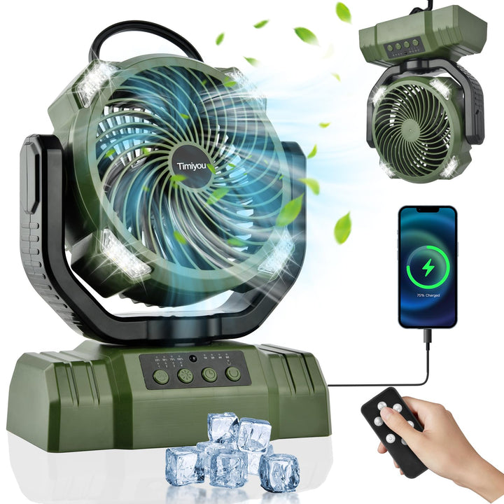 Camping Ventilator mit Akku 10000mAh, Tragbarer Ventilator Leise mit LED-Licht, 270° Rotieren Tischv