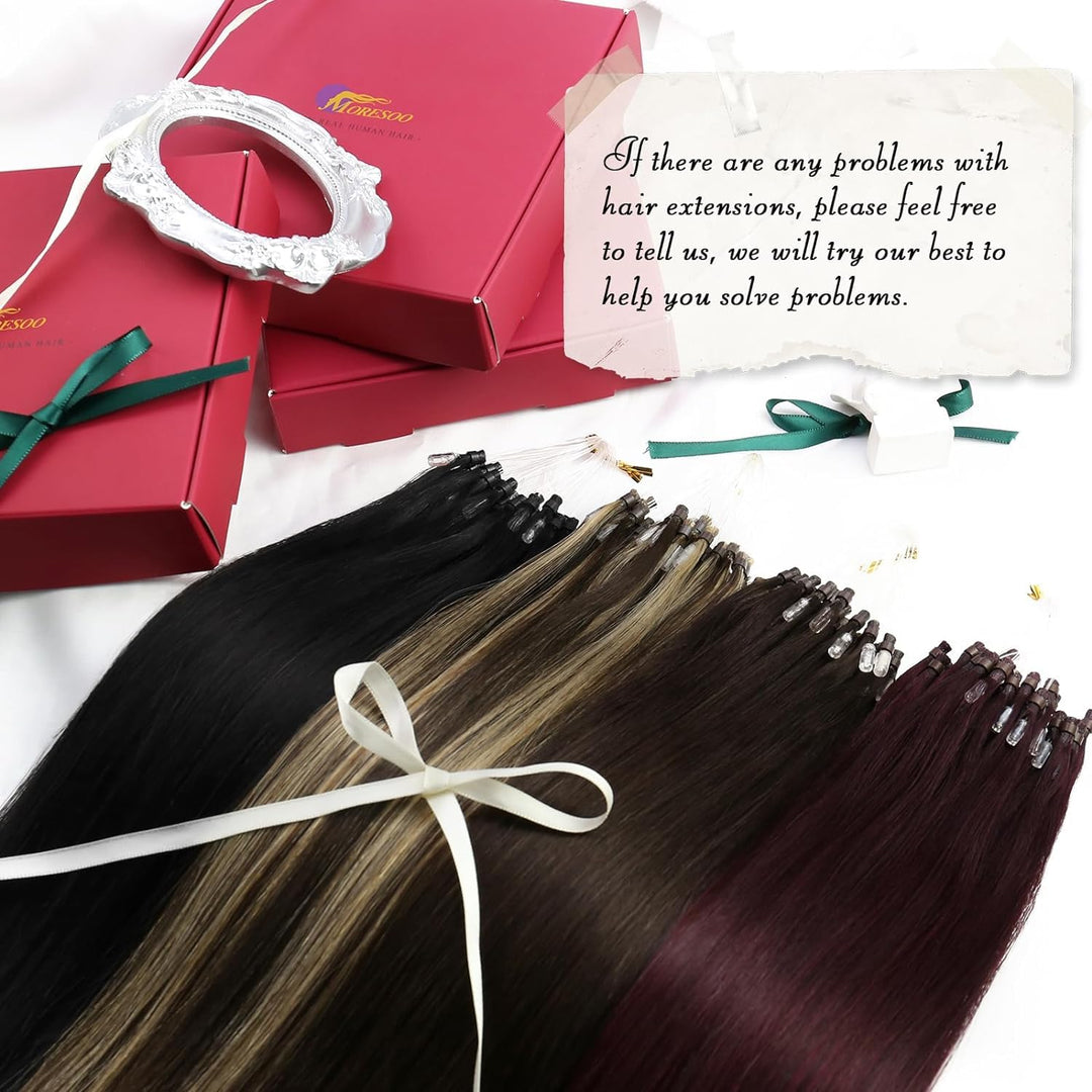 Moresoo Microring Extensions Echthaar Schwarz Micro Bondings Extensions Echthaar 45cm Remy Extension