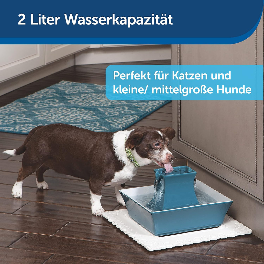 PetSafe Drinkwell Trinkbrunnen Pagoda, Filtert Wasser für Hunde und Katzen, Keramik, 2 Liter Fassung