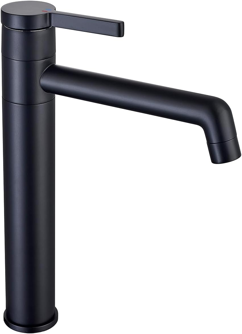Wasserhahn Bad LakeBayMZC Hoch Schwarz mit Auslaufhöhe 203 mm, Messing Armatur Badezimmer mit 360° d