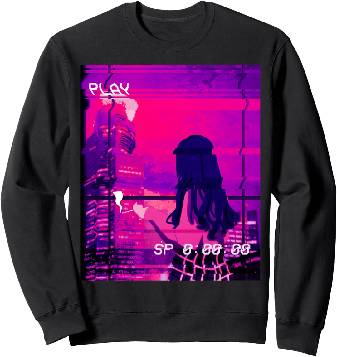 Ästhetische Vaporwave Anime Sad Girl Rauchen Tokio Zigarette Sweatshirt