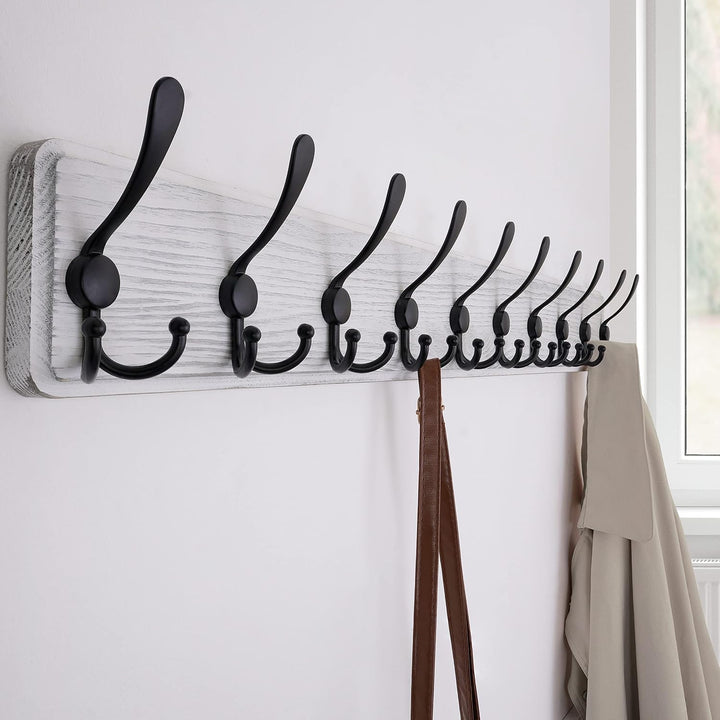 SKOLOO Garderobenleiste Holz, Vintage, Stabile Kleiderhaken Wand mit 10 Dreifachhaken, zum Aufhängen