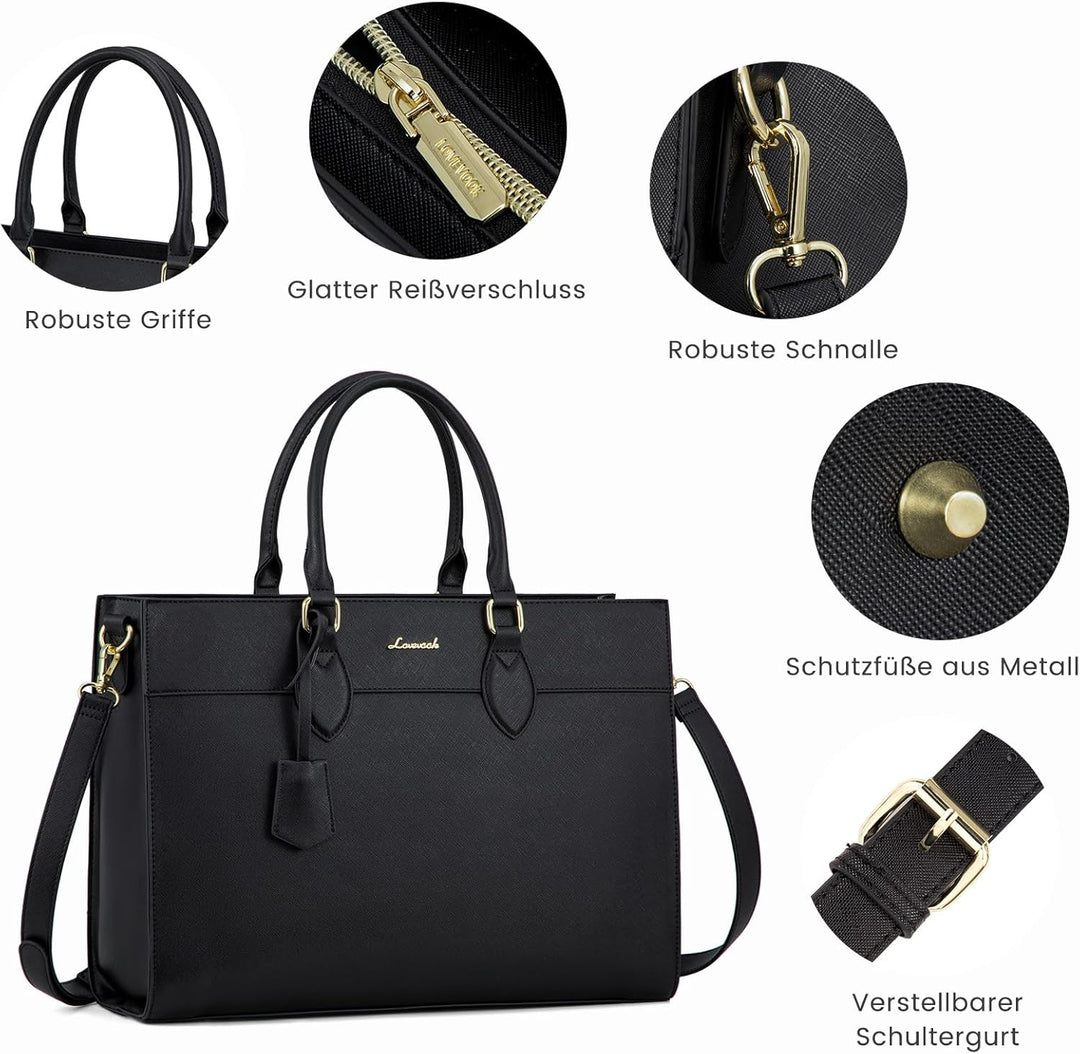 LOVEVOOK Laptoptasche Damen 15,6 Zoll, Gross Arbeitstasche Handtasche Schultertasche Wasserdicht PU