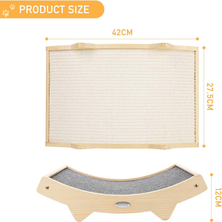 Pecute Katzen Kratzbrett(42x27.5x12cm), Gewebter Sisal + Teppich Stoff Doppelseitig Haltbarer Katzen