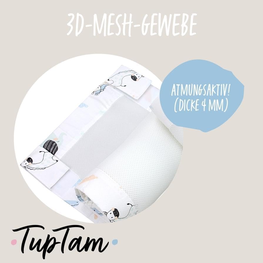 TupTam Gitterstäbe Schutz Netz Babybett Nestchen 3D Mesh 2 Pack, Farbe: Blaue Tiere, Grösse: ca. 128