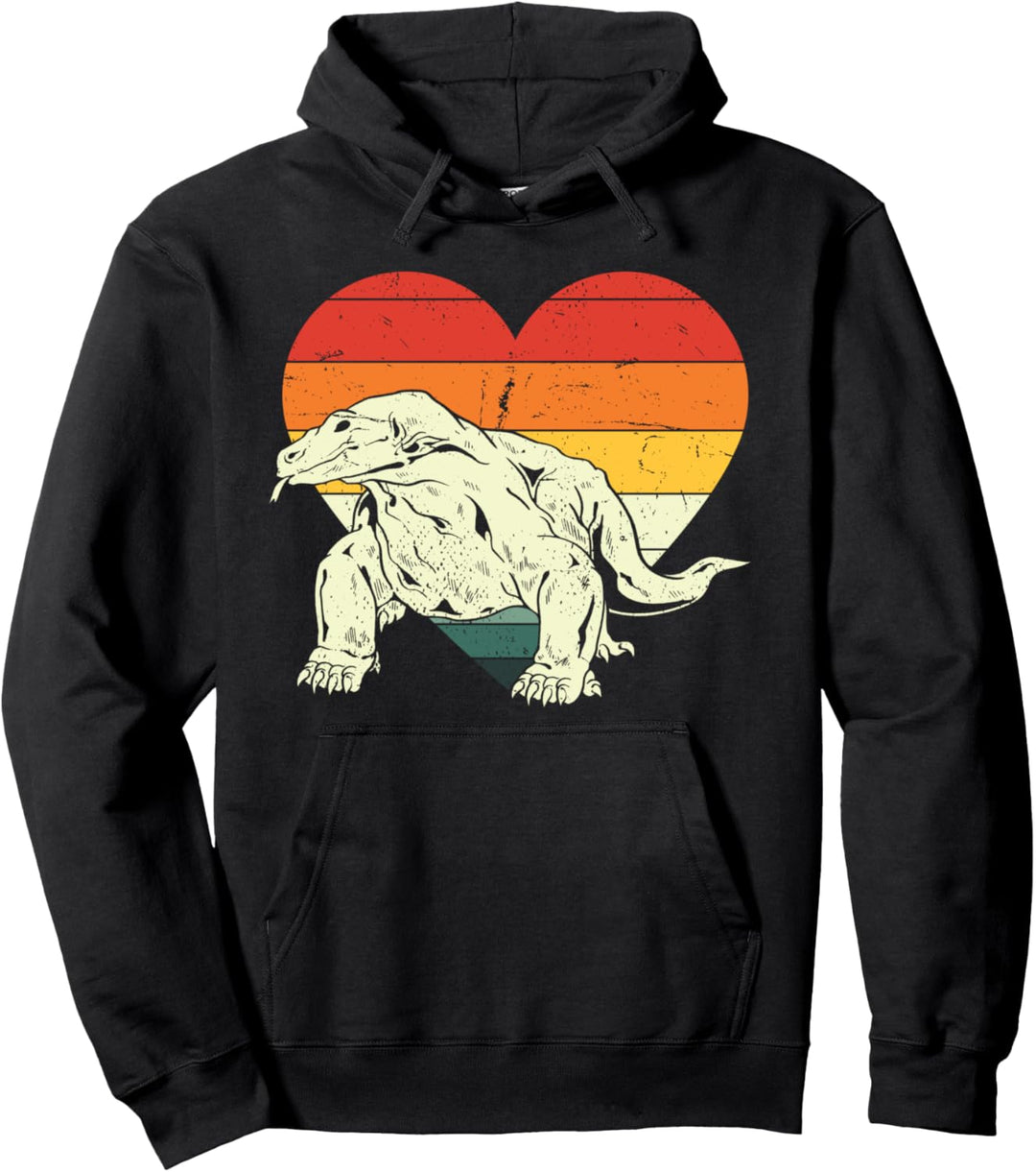 Indonesien Echse Reptil Retro Herz Komodowaran Pullover Hoodie